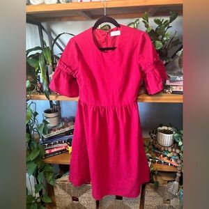 Rachel Parcell Red Textured Dress with Ruffled Short Sleeves | Small